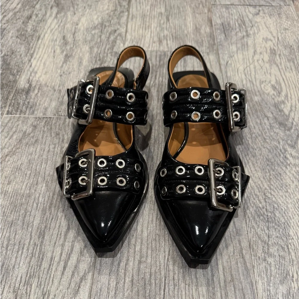 GANNI black feminine buckle ballerina flats - Picture 4 of 9